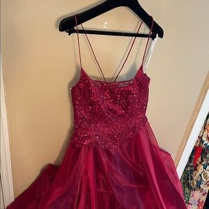 Lenovia Lace Up Red Spaghetti Strap Dress